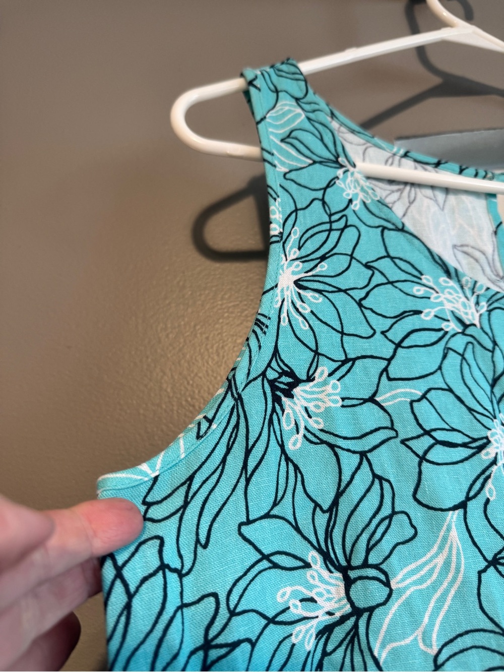 Minimalist Teal Floral Linen Blend A-Line Dress - Small/medium - Picture 6 of 11